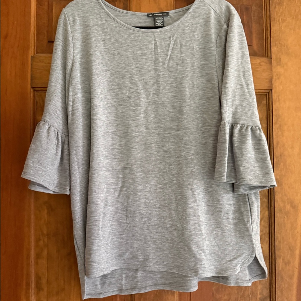 Adrianna Papell Heather Gray Bell Sleeve Top